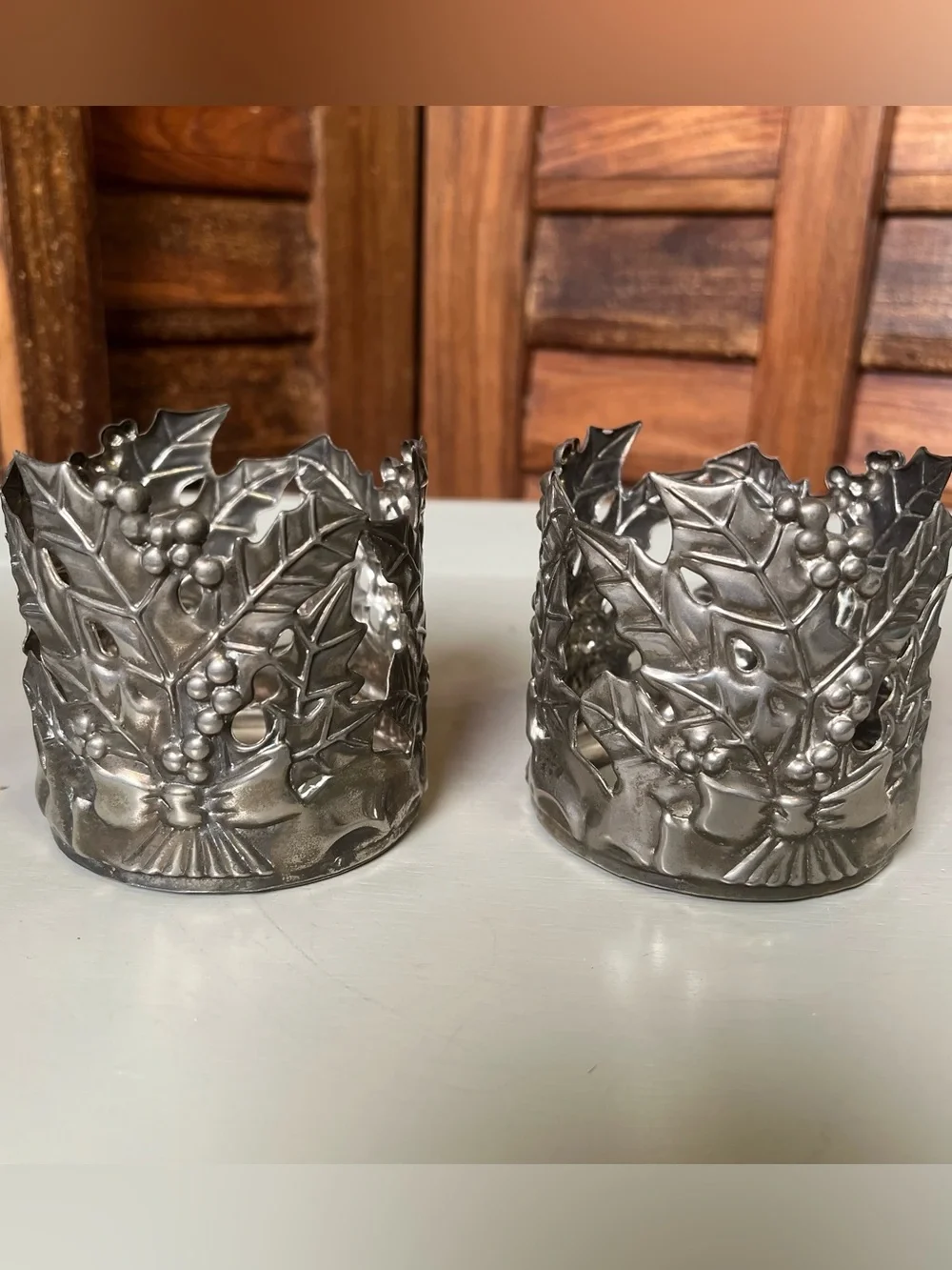 Metal Holly Leaf Candle Holders. Decorative Set of 2